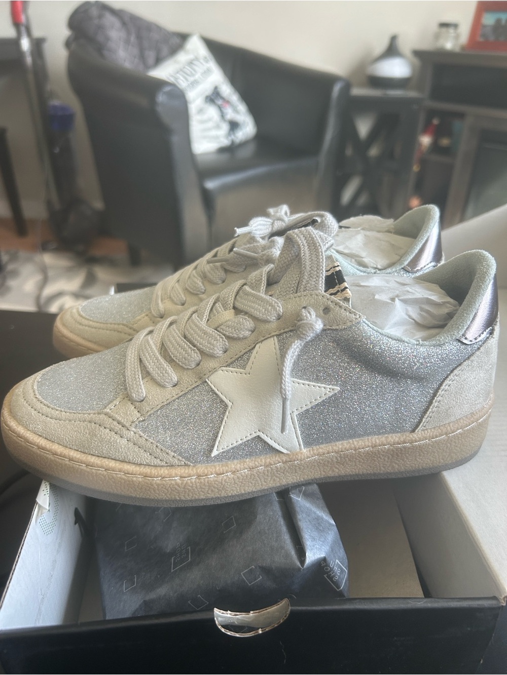 ShuShop Silver Glitter Star Accent Sneakers